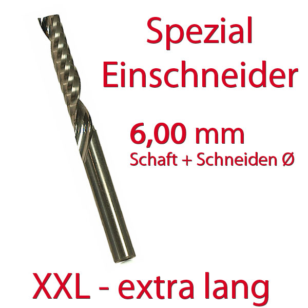 6mm - DOWNCUT  Kunststoff-Frser: Einschneider, Vollhartmetall, Rechtsdrall, poliert